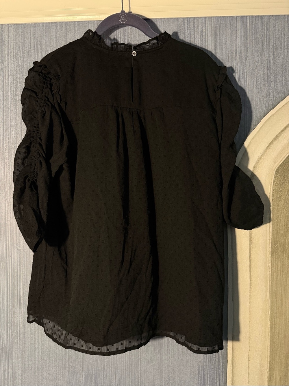 LOFT Black Swiss Dot Ruffle Blouse XL